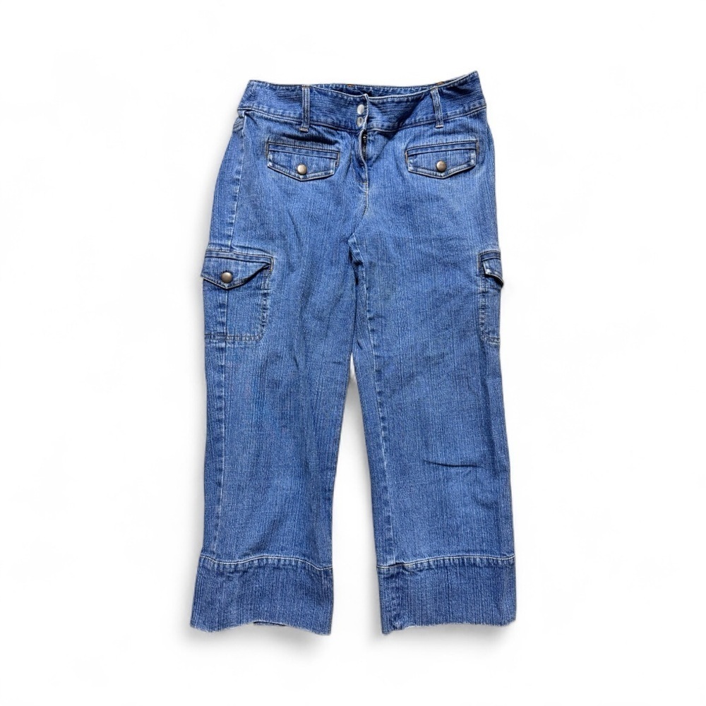 Ann Taylor LOFT Women’s Cropped Cargo Jeans Blue Size 8 Button Pockets